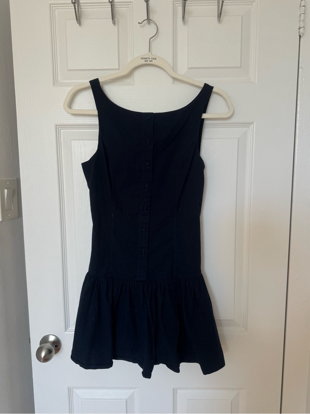 Sunday Best Black Sleeveless Button-Front Mini Dress with Gathered Skirt